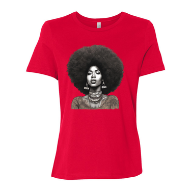 Black t-shirt featuring an illustration of a beautiful woman with an afro, celebrating confidence and natural beauty- inspirational tees